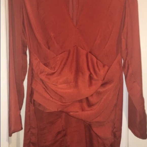 Silky Orange Missguided Dress w/ Plunging Neckline - Picture 4 of 4